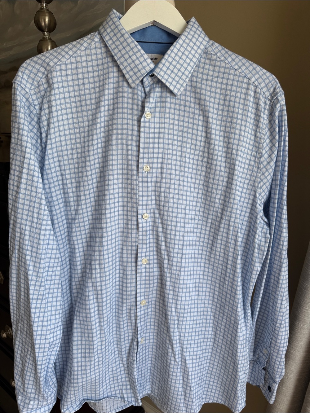 Duchamp London Light Blue Grid Check Dress Shirt men’s 17.5/XL